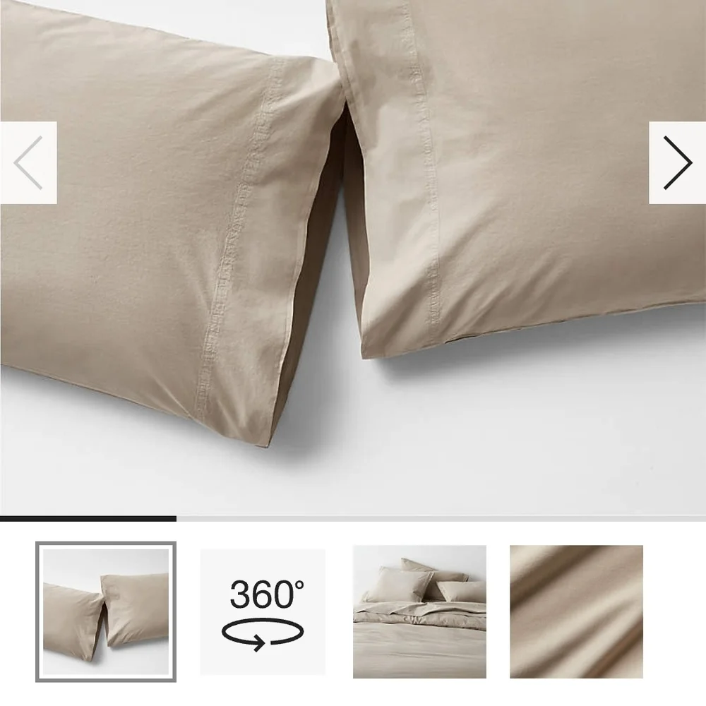 NWT Crate & Barrel Favorite Washed Organic Cotton Sand Beige King Pillowcases. 2